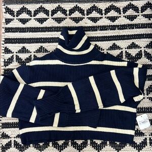 Striped Alter”d State Navy and Cream Turtleneck Sweater